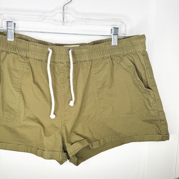PACT Green Woven Twill Pull On Shorts Organic Cotton Drawstring Rolled Hem XL - Picture 4 of 14